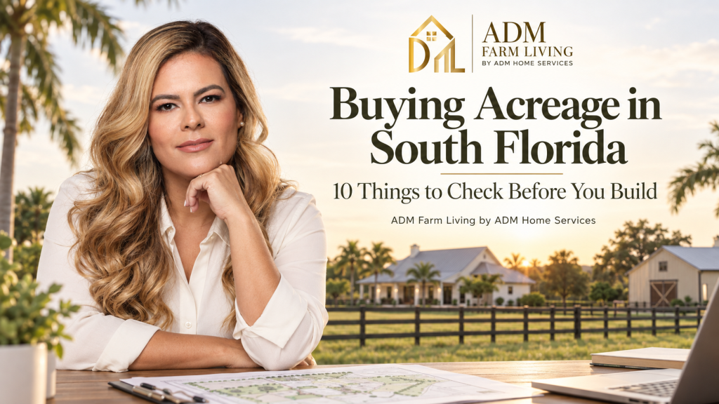Daniela from ADM Farm Living by ADM Home Services with a South Florida acreage property, farmhouse, barn and site plans, representing planning and construction for farm living projects.