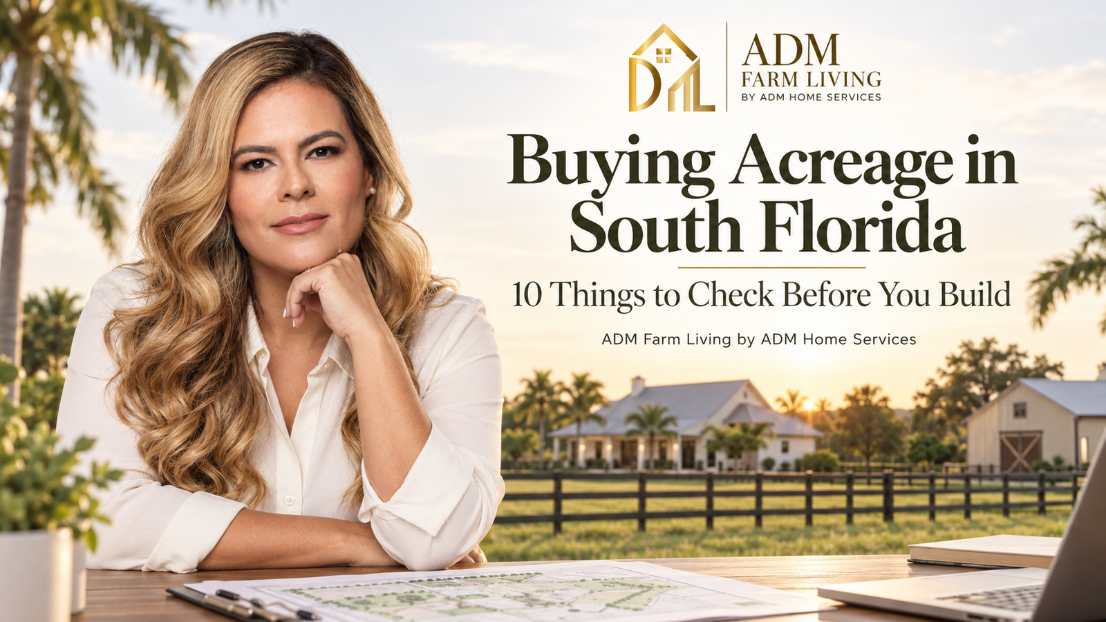 Daniela from ADM Farm Living by ADM Home Services with a South Florida acreage property, farmhouse, barn and site plans, representing planning and construction for farm living projects.